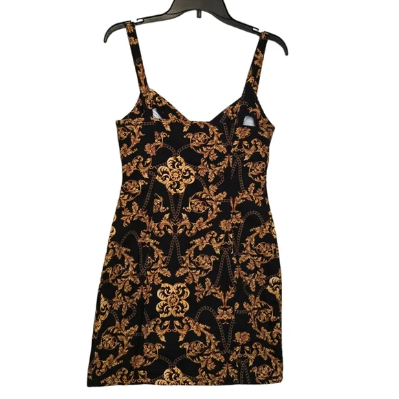 Topshop Printed Denim Zip front Dress black gold chain print size 4 - Picture 4 of 6